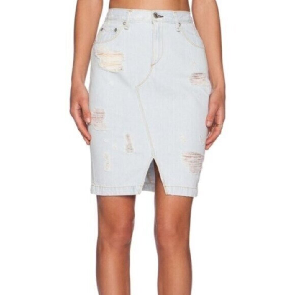 REVOLVE Rag & Bone Denim Mini Skirt Boho Festival light Wash western country